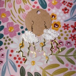 Gold and White Cloud Lightning Earrings